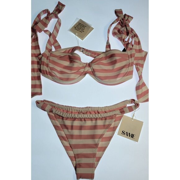 SAME LOS ANGELES 2 PC BIKINY WOMENS The Lady Bra And Rucched Bottom Stripped L - Picture 4 of 15